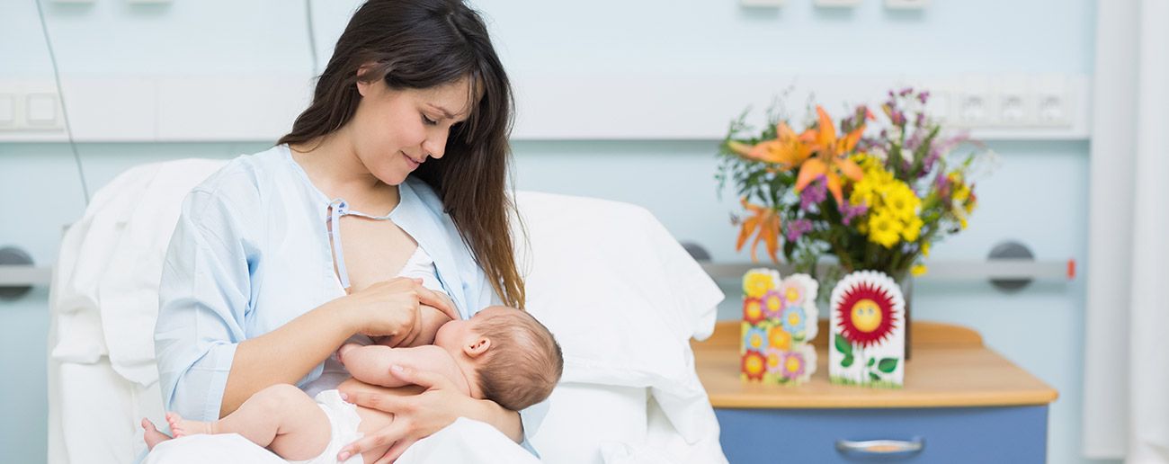 Mom and baby in a delivery room