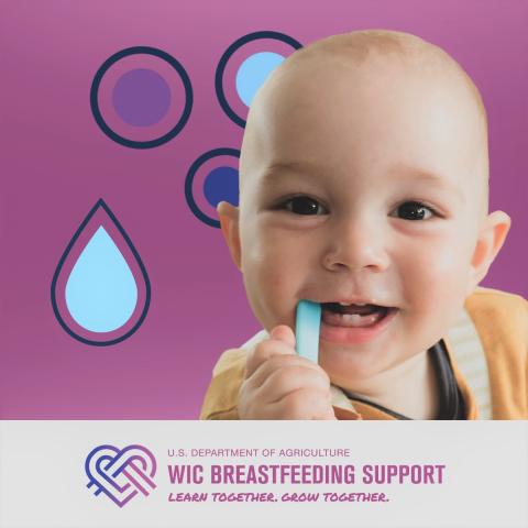 Social media message about teething baby and breastfeeding