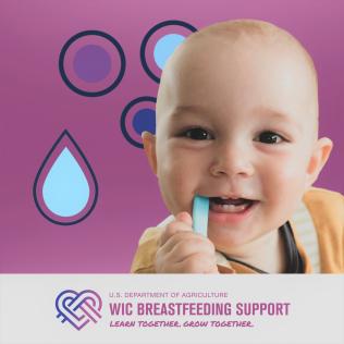 Social media message about teething baby and breastfeeding